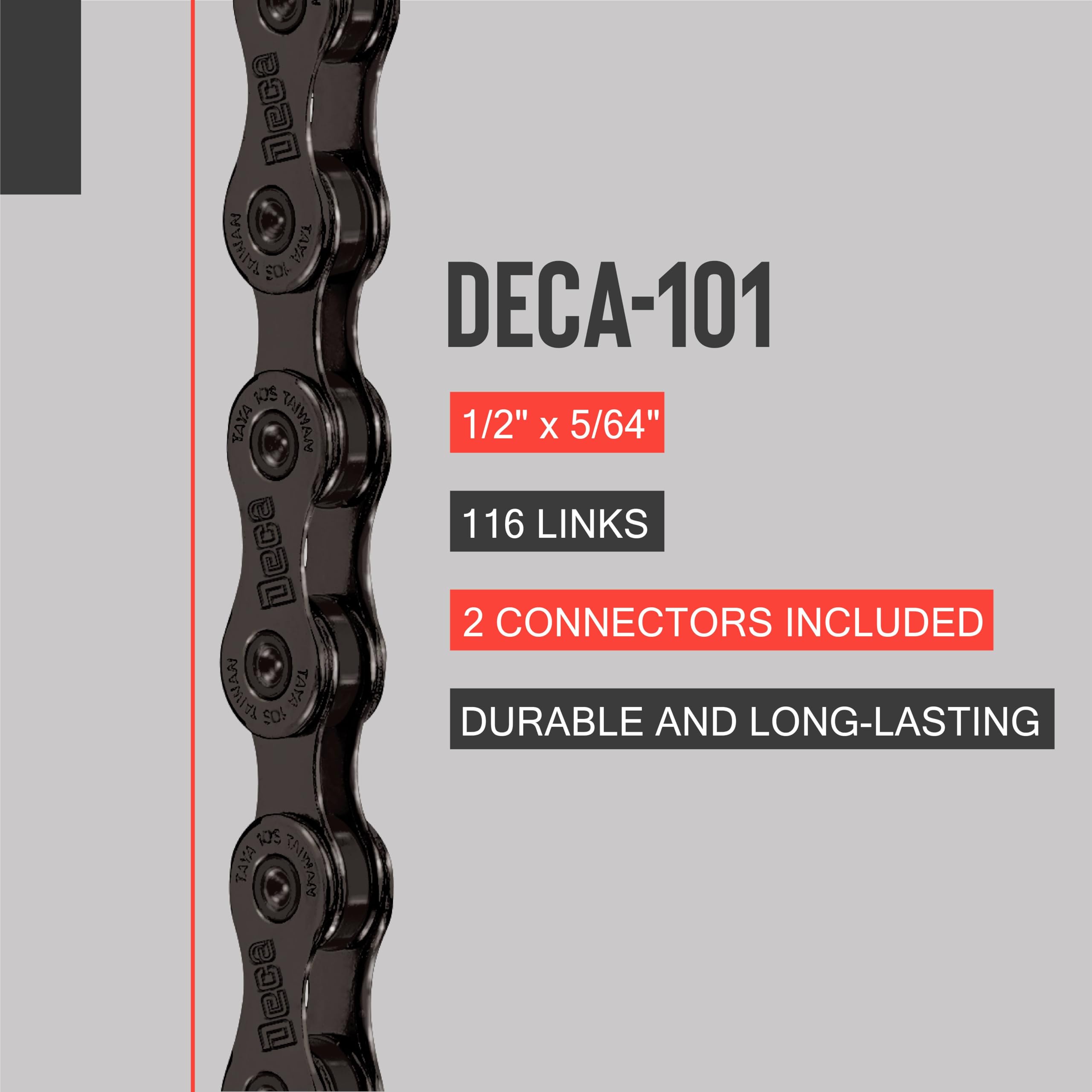TAYA DECA-101 10-Speed Bike Chain, 116 Links, Ti-Black